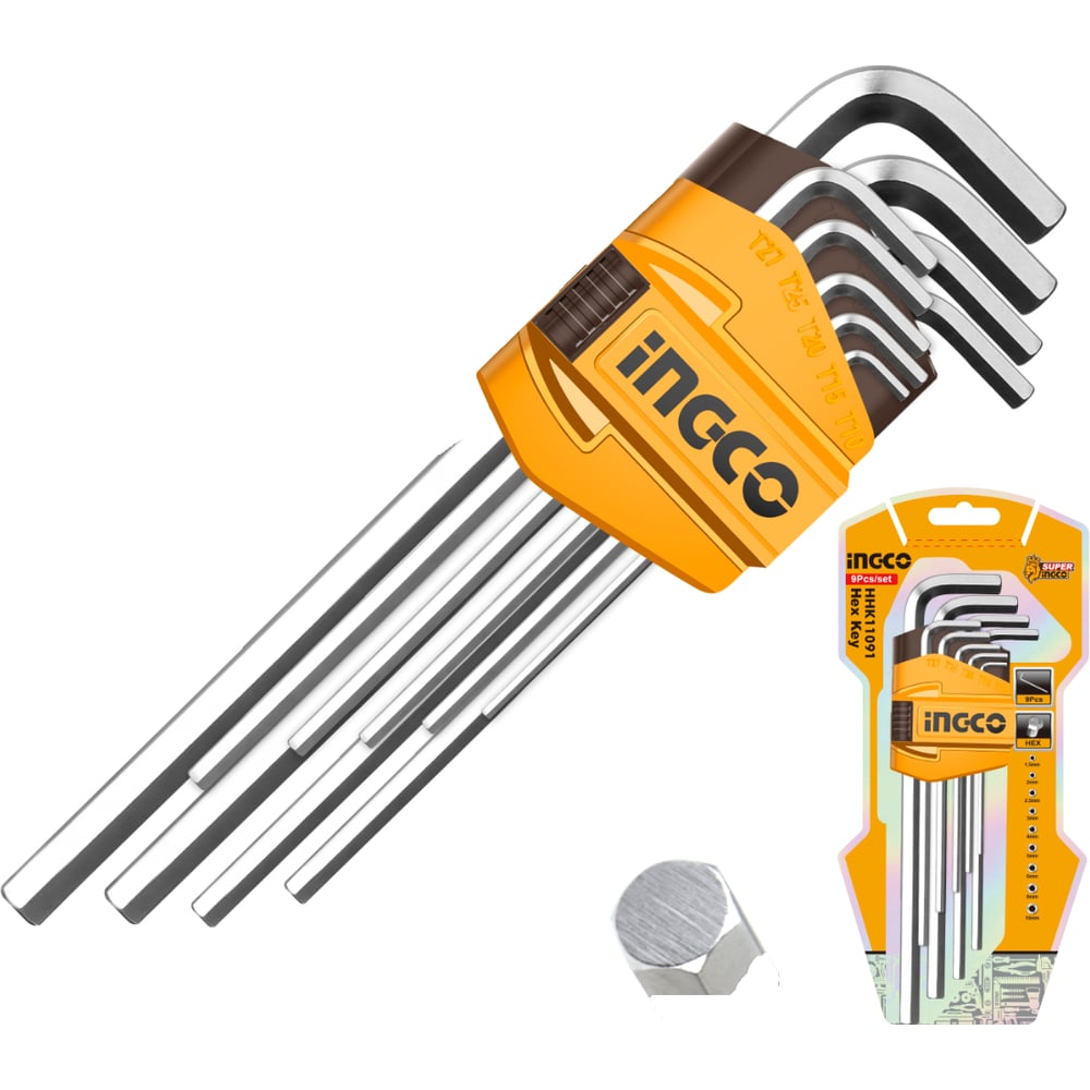 Изображение товара Набор шестигранников INGCO HEX Long 1,5-10мм. INDUSTRIAL HHK11091