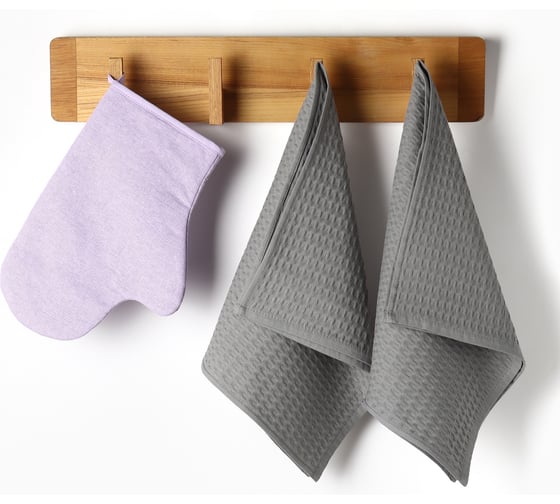 Изображение товара Кухонный набор Доляна Lilac варежка 18x28 см, полотенце вафля 2 шт. 35x60 см 10839145