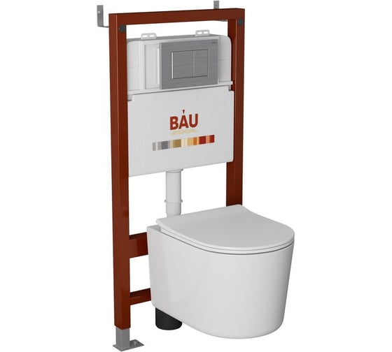 Изображение товара Комплект Bauedge BAU 6 в 1: инсталляция BAU PRO, унитаз подвесной безободковый Bau Hotel PRO, сиденье быстросъемное микролифт, клавиша BAU Stil антивандальная Q111300-NM0003-PRO-Q00009