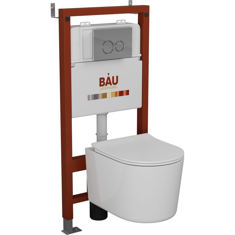 Изображение товара Комплект Bauedge BAU 6 в 1: инсталляция BAU PRO, унитаз подвесной безободковый Bau Hotel PRO, быстросъемное сиденье микролифт, клавиша BASIC хром Q111300-NM0003-PRO-01.02.19