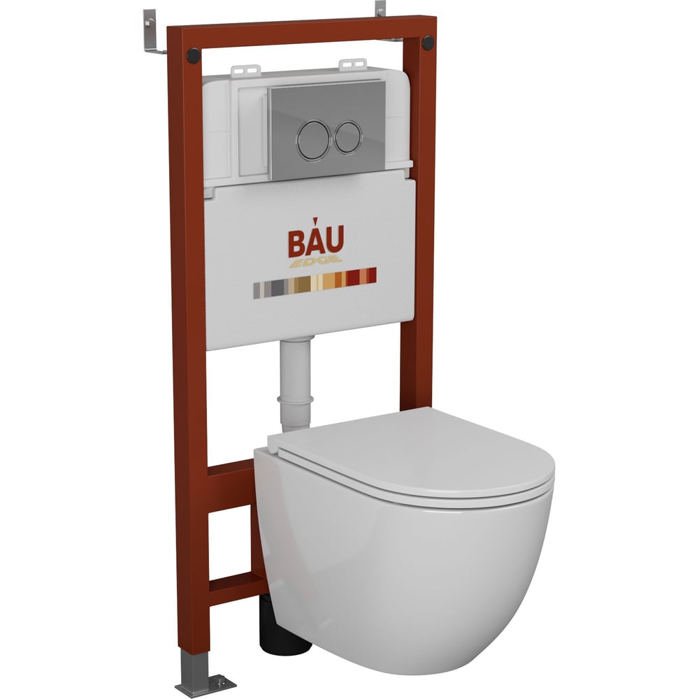 Комплект Bauedge BAU 6 в 1: инсталляция BAU PRO, унитаз подвесной безободковый торнадо обратного потока Bau Dream 52х36 Hurricane-2, быстросъемное тонкое сиденье дюропласт микролифт, клавиша BASIC хром Q111300-BL0001-HQ2-01.02.19