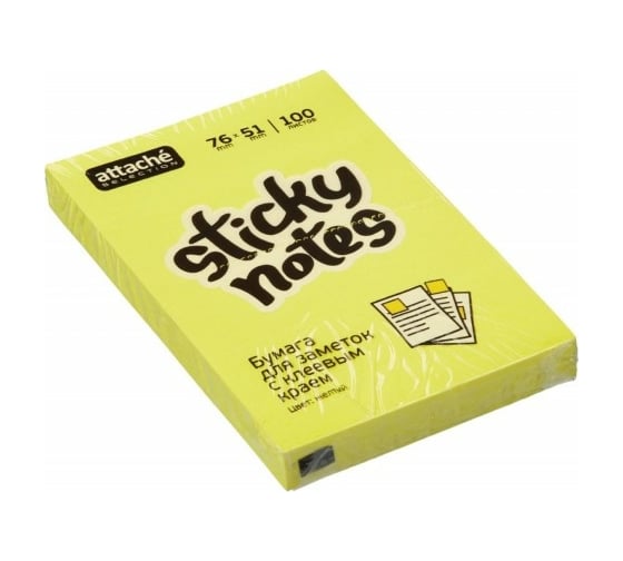Изображение товара Блок-кубик 12 шт в упаковке Attache Selection с клеевым краем 76х51 неон желтый 100 листов 383708