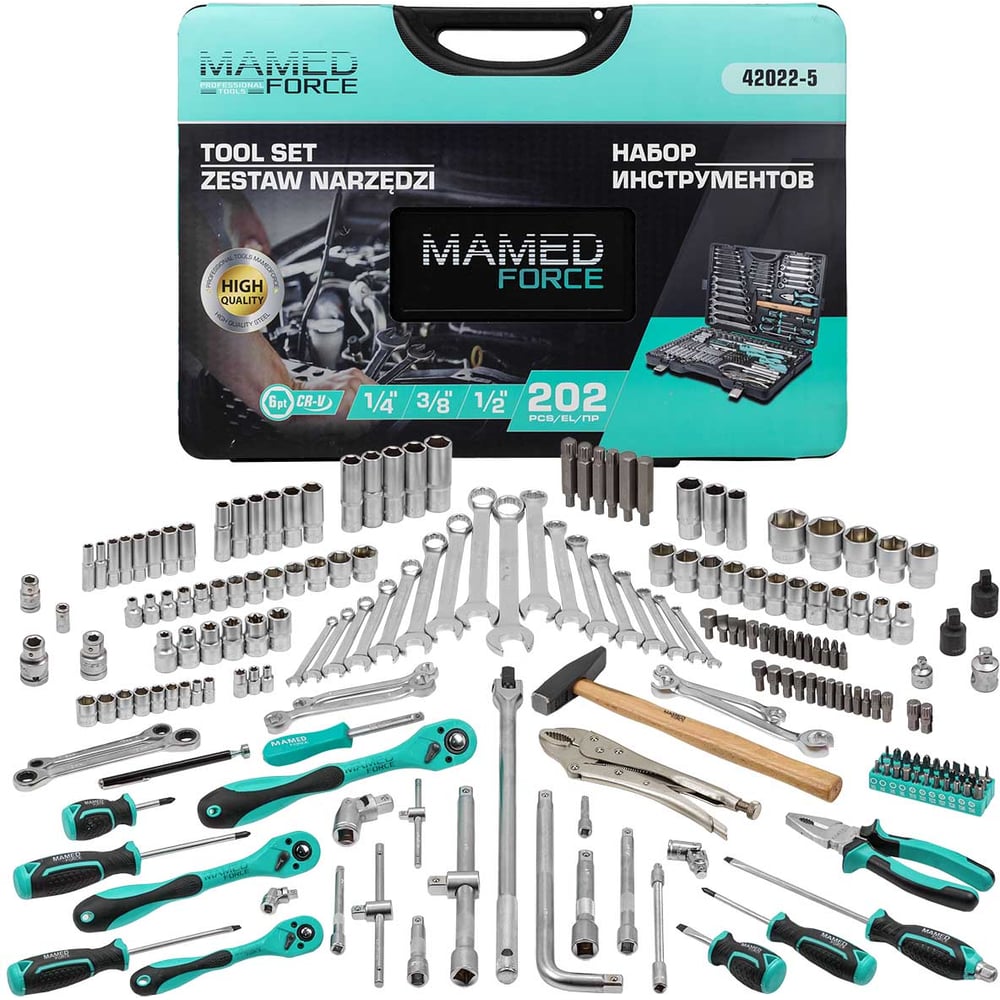 Изображение товара Набор инструментов MAMEDFORCE 202 предмета 1/4, 3/8, 1/2 (6гр.) MF-42022-5(58005)