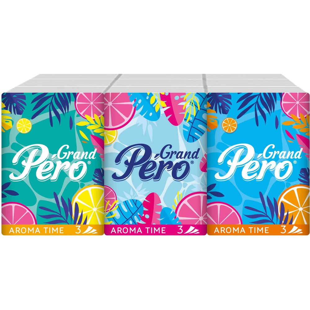 Изображение товара Платочки бумажные GrandPero aroma 3 слоя, 7 листов х 12 штук 3569