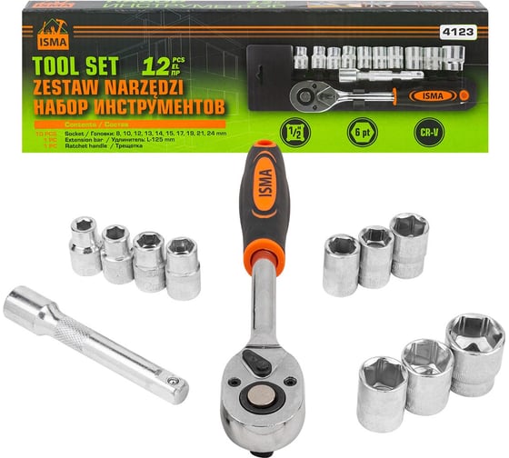 Изображение товара Набор инструментов ISMA 12 предметов 1/2 (6гр.) ISMA-4123(61267)