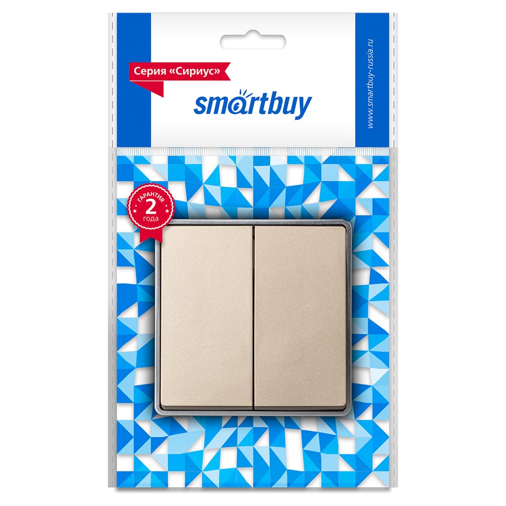 Изображение товара Выключатель 2-клавишный Smartbuy 10А шампань серия Сириус