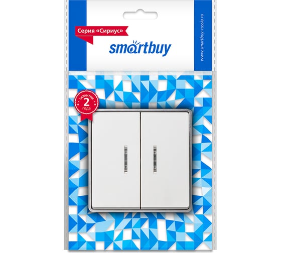 Изображение товара Выключатель 2-клавишный Smartbuy с индикатором 10А белый Сириус SBE-07w-10-SW2-1