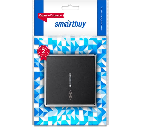 Изображение товара Выключатель проходной Smartbuy 1-клавишный с индикатором 10А черный Сириус SBE-07b-10-SW12-1