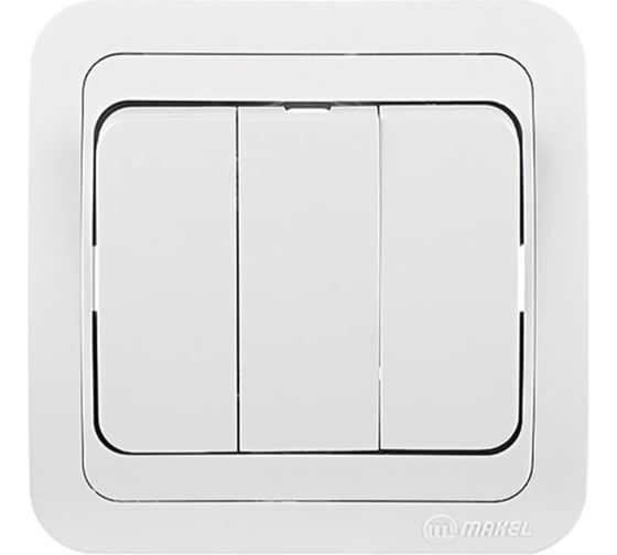 Изображение товара Выключатель MAKEL 3 клавиши, 1 вход, 3 выхода, MİMOZA белая с белой вставкой 1 12091