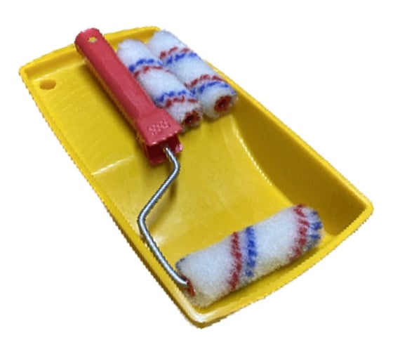Изображение товара НАБОР Ванночка Малярок 15х29 см + МИНИ Валик"СК" 100 мм D 16 мм + 2 Ролика "ТЕРМОФЬЮЖН" ворс 12 мм плот. 800 гр/м2. под ручку 6 мм 992-3102