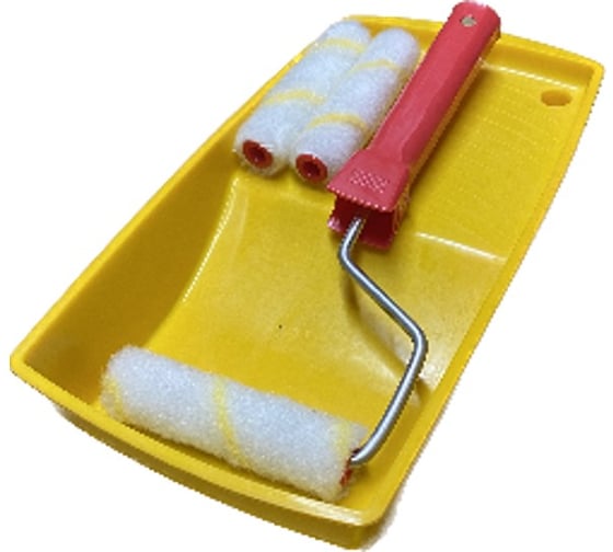 Изображение товара НАБОР Ванночка Малярок 15х29 см + МИНИ Валик "Жёлтая Борода" 100 мм D 16 мм + 2 Ролика "микрофибра" "ТЕРМОФЬЮЖН" ворс 10 мм, плот. 680 гр/м2, под ручку 6 мм 750-3102