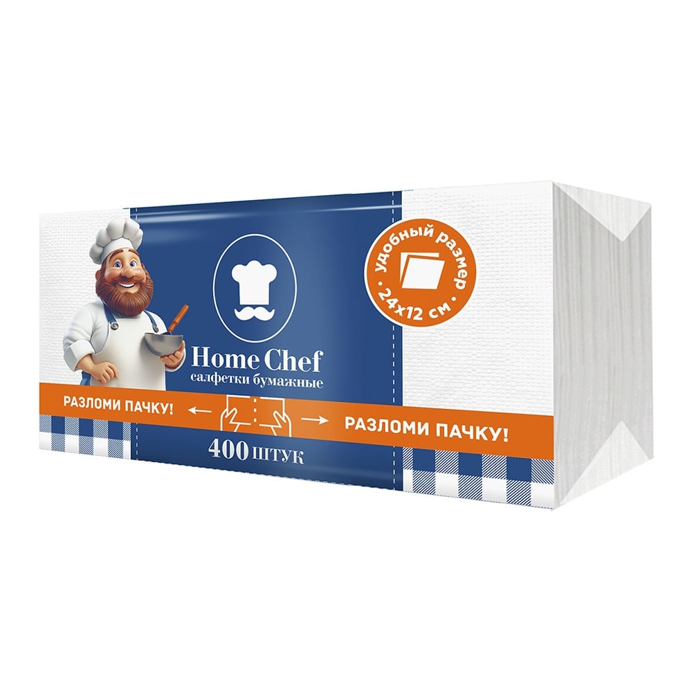 Изображение товара Бумажные салфетки HOMECHEF 24х12 см 1 слой 400 шт белые