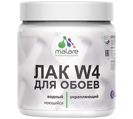 Изображение товара Лак для защиты обоев MALARE универсальный, для дерева и минеральных поверхностей, водный, без запаха, бесцветный, полуглянцевый, 0.5 кг 4660504735592