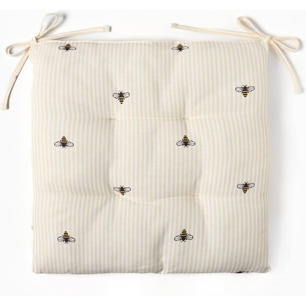 Изображение товара Сидушка на стул Доляна Пчёлки 42x42 см из рогожки белая желтая