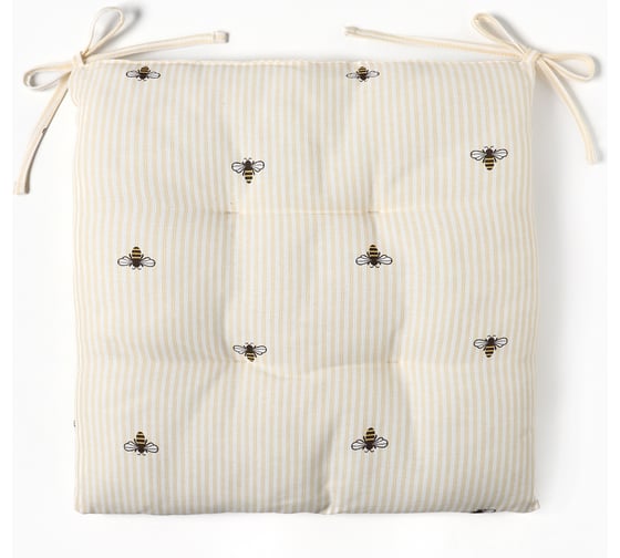 Изображение товара Сидушка на стул Доляна Пчёлки 42x42x7 см, рогожка 164 г/м2, 100% хлопок 10783181