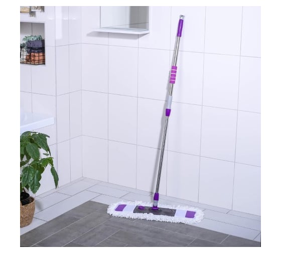 Изображение товара Плоская швабра Доляна телескопический стальной черенок, микрофибра букли 1861191