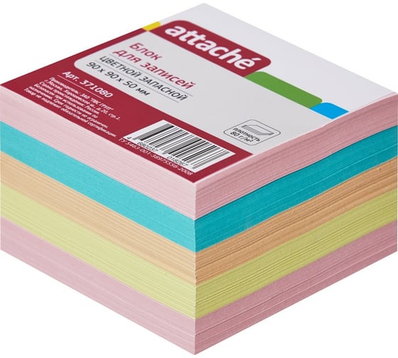 Изображение товара Запасной блок для записей 24 шт в упаковке Attache разноцветный 9х9х5 80 г 371080