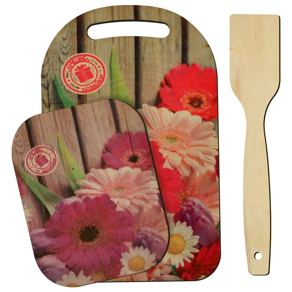 Изображение товара Разделочная доска МУЛЬТИДОМ с подставкой и лопаткой, набор Весна, 3 предмета