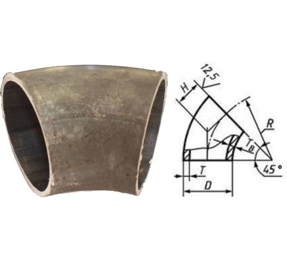 Изображение товара Отвод ТЕХСНАБ 57х3, 45 гр, сталь 20 9073