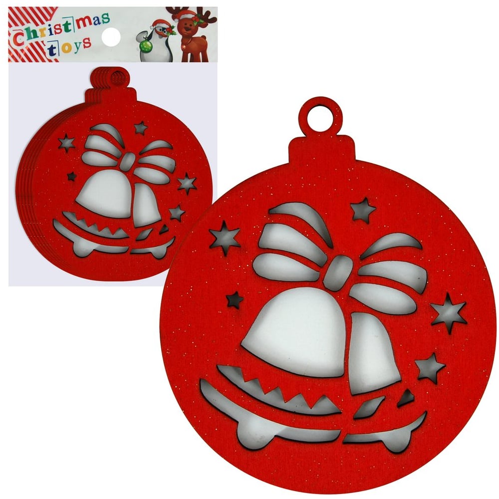 Изображение товара Набор деревянных новогодних елочных украшений МУЛЬТИДОМ 6 шт Габариты 94х80 мм