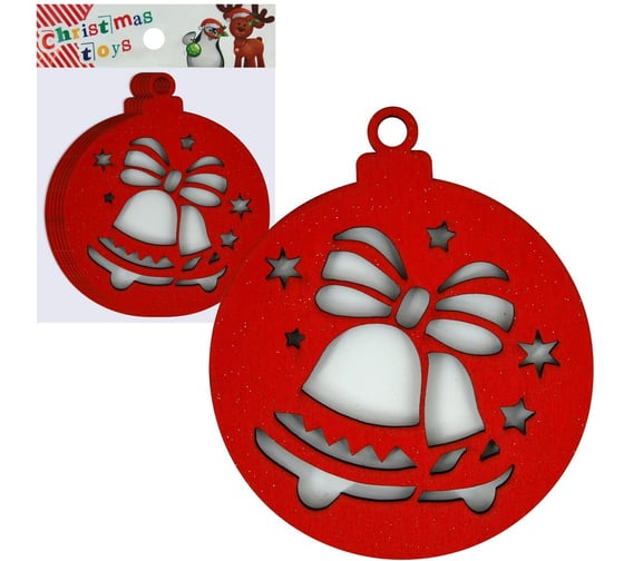 Изображение товара Набор деревянных новогодних елочных украшений МУЛЬТИДОМ (94 мм х 80 мм), набор 6 шт НГ-11