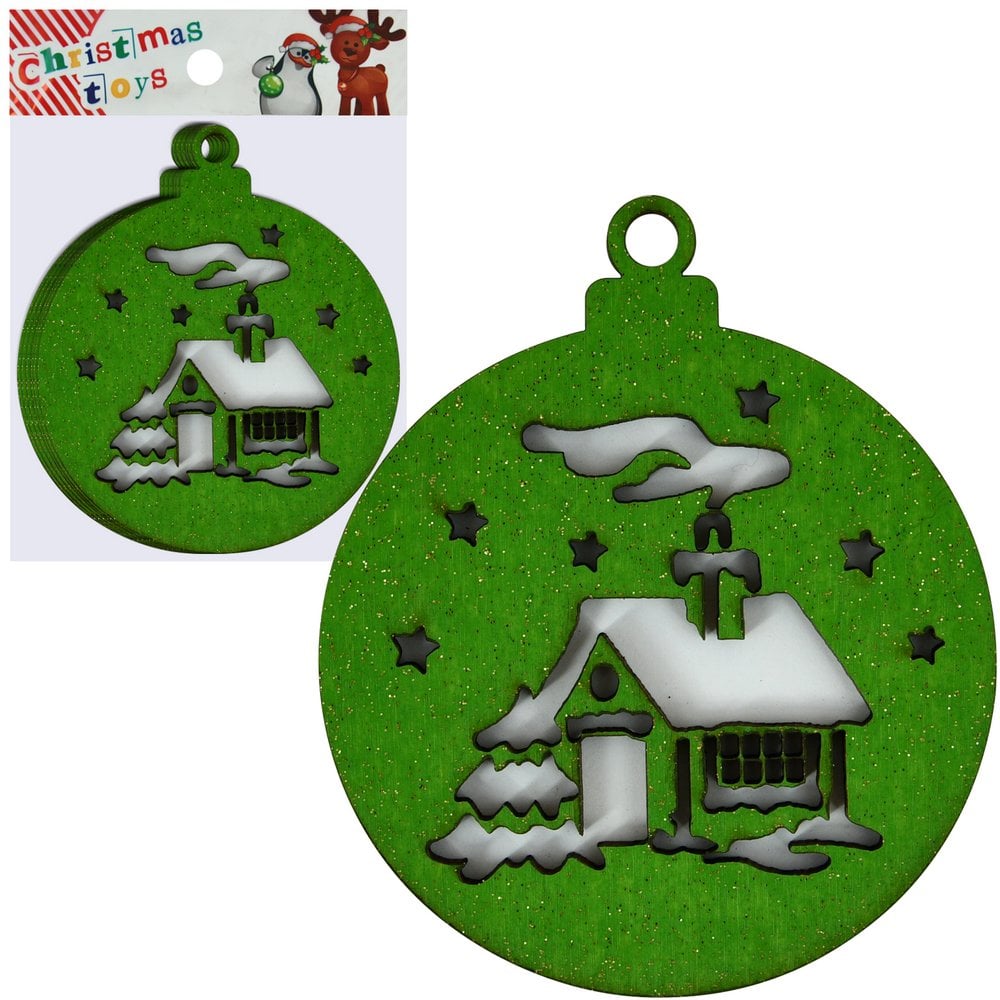 Изображение товара Набор деревянных новогодних елочных украшений МУЛЬТИДОМ 6 шт, 94х80 мм