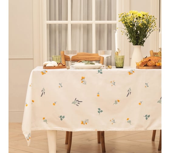 Изображение товара Скатерть Этель Полевые цветочки 146x180+/-2 см, рогожка 176 г/кв.м, 100% хлопок 10783198