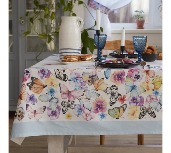 Изображение товара Скатерть Этель Бабочки 180x147 см,100 % хлопок, репс 210 г/кв.м 4645822