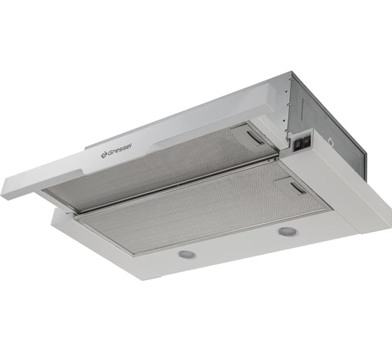 Изображение товара Встраиваемая вытяжка Gressel 60 см (телескопическая) LED подсветка, 2 скорости, режим рециркуляции, механическое управление, белая GR61W
