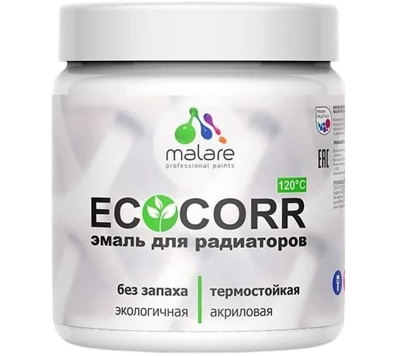 Изображение товара Эмаль для труб и радиаторов отопления MALARE EcoCorr, для батарей, водная акриловая без запаха матовая, персидский зеленый, 0,5 кг ЭЭКОПЕЗМ0050