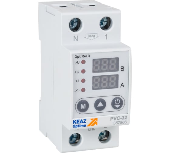Изображение товара Реле напряжения КЭАЗ OptiRel D PVС-32 с ЖК-дисплеем и контролем тока 32 А 357866