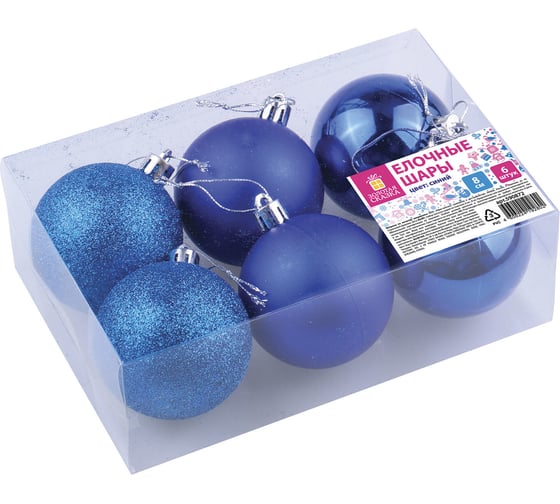 Изображение товара Елочные шары Золотая сказка 6 шт., пластик, 8 см, синие 590872