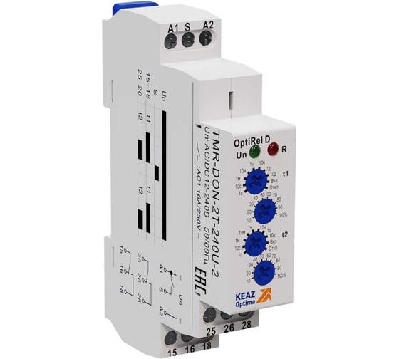 Изображение товара Реле времени КЭАЗ OptiRel D TMR-DON-2T-240U-2 две задержки включения 16А 2СО 12-230АС/DC 332029