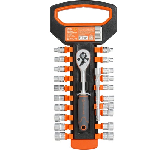 Изображение товара Набор головок с трещоткой Airline 1/4" 72Т 22пр. (4-13мм, дюйм. размеры 5/32"-1/2", удл. 100мм) ATAP054