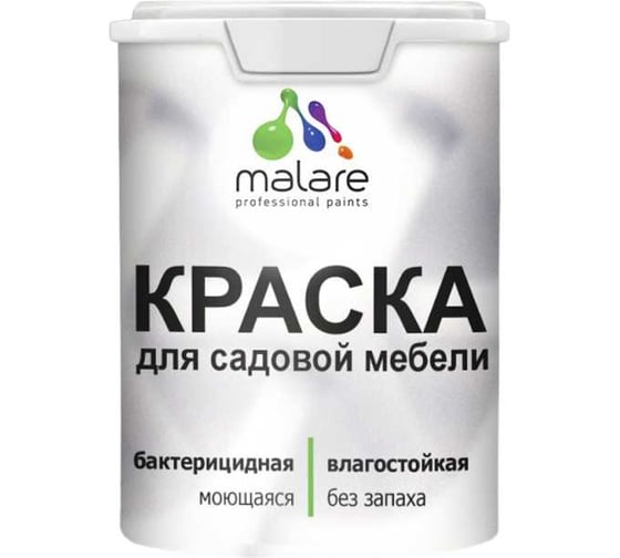 Изображение товара Резиновая краска для садовой мебели, по дереву MALARE для наружных и внутренних работ, моющаяся без запаха полуглянцевая, летний бриз, 2 кг 4660504733536