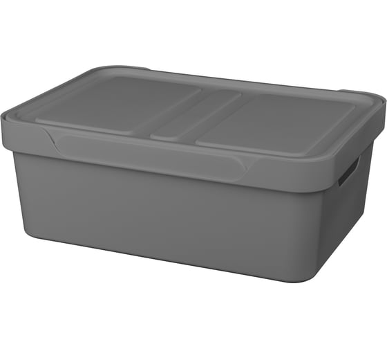 Изображение товара Универсальный ящик Econova Luxe с крышкой, 380х276х140 мм, 12 л серый 433205611