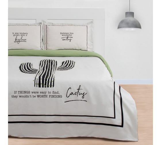 Изображение товара Комплект постельного белья Этель евро, Кактус 200*217 см, 220*240 см, 50*70+3 см 2 шт, ранфорс 111 г/м2 4154830