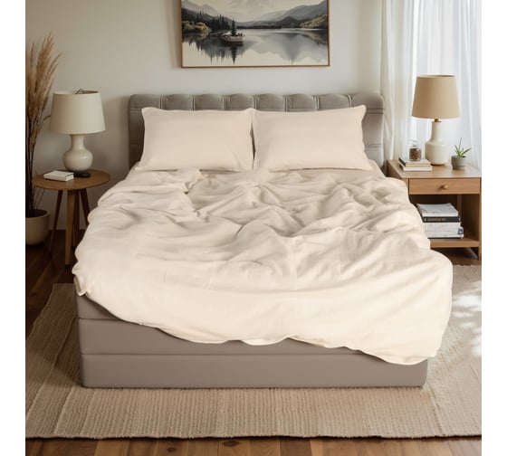 Изображение товара Комплект постельного белья Этель дуэт, Light touch 155*210 см 2 шт, 240*240 см, 50*70 2 шт, белый, 130 гр/м2, 100% хлопок 10831064