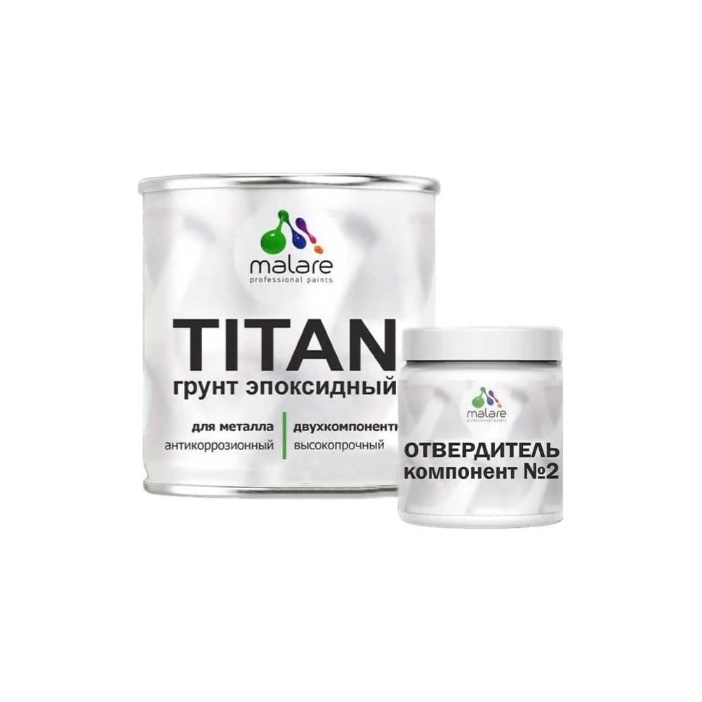 Изображение товара Грунт эпоксидный для металла MALARE TITAN 2К двухкомпонентная грунтовка, антикоррозионная, высокопрочная, черный, 2,5 кг + 0,25 кг отвердитель 4660504735912