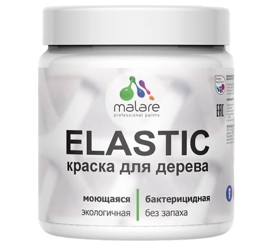 Изображение товара Краска резиновая по дереву MALARE Elastic, акриловая для наружных и внутренних работ, без запаха, полуглянцевая, голубая ель, 0.5 кг КЭЛСТЛГОЕПГ0050