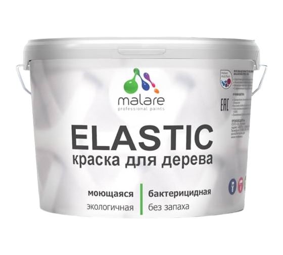 Изображение товара Краска резиновая по дереву MALARE Elastic, акриловая для наружных и внутренних работ, без запаха, полуглянцевая, горький шоколад, 10 кг КЭЛСТЛГОШПГ1000