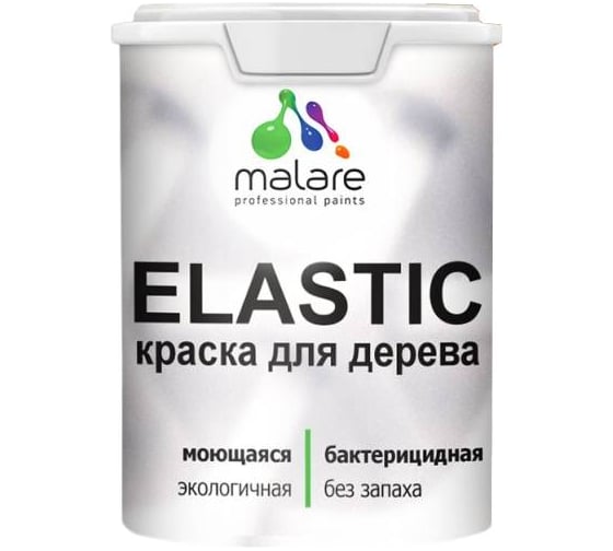 Изображение товара Краска резиновая по дереву MALARE Elastic, акриловая для наружных и внутренних работ, без запаха, полуглянцевая, греческая олива, 1 кг КЭЛСТЛГРОПГ0100