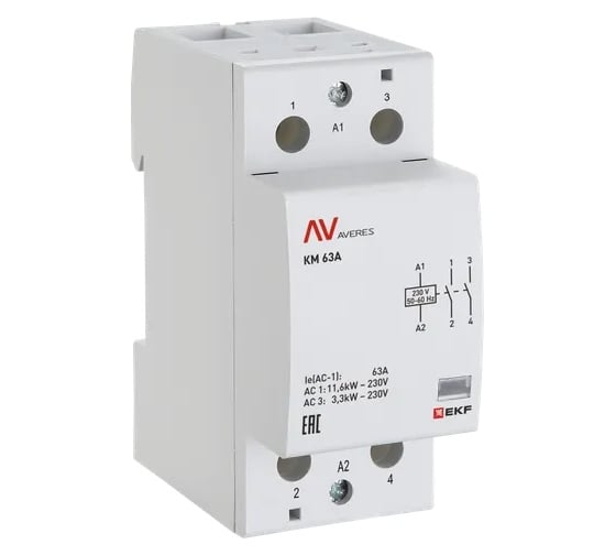 Изображение товара Контактор модульный EKF КМ 63А, 2NО, 230VAC, 2 модуля AVERES km-av-2-63-20-230V