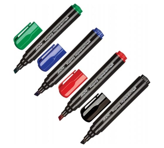 Изображение товара Набор перманентных маркеров Attache 1.5-3 мм 4 цвета, скошенный наконечник, 4 шт 916463