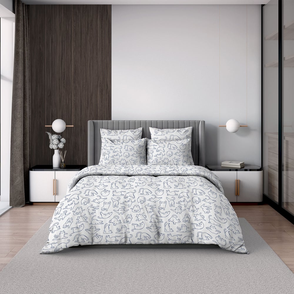 Изображение товара Комплект постельного белья Волшебная Ночь Семейный Ранфорс Yoga cat-2 с наволочками 70х70 см