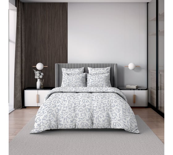 Изображение товара Комплект постельного белья Волшебная Ночь Семейный Ранфорс 110 г/кв.м Yoga cat-2 с наволочками 70х70 см 926836