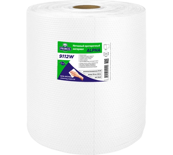 Изображение товара Нетканый протирочный материал PROBOS ALPHA 9112W, белый, сотовое тиснение, 31.5x34 см, 475 лист/рул 9112W475