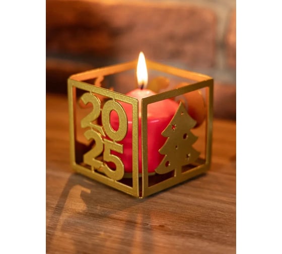 Изображение товара Подсвечник настольный WHEHOME КУБ2025, цвет золото, WHdb20240032