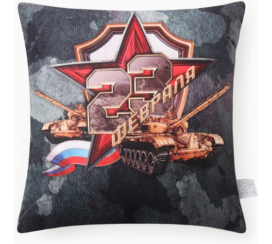 Изображение товара Подушка Этель декоративная 23 февраля 40x40 см, велюр, 100% п/э 10805396