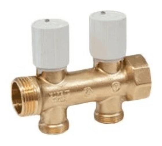 Изображение товара Коллектор латунный Giacomini клапан регулирующий, 1" м/р, 3 выхода, 3/4" ЕК н/р, 50 мм R583VY103 040-2828